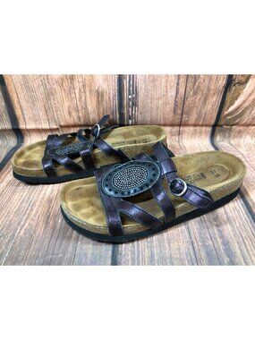 NAOT Purple Leather Rhinestone Stud Slide Sandals Womens 37/ 6 (5b33)